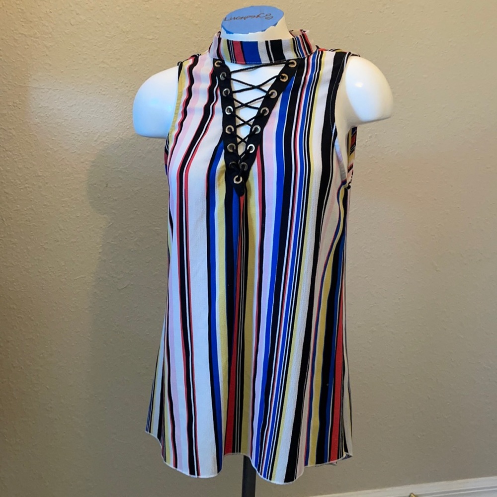 Striped lace up blouse